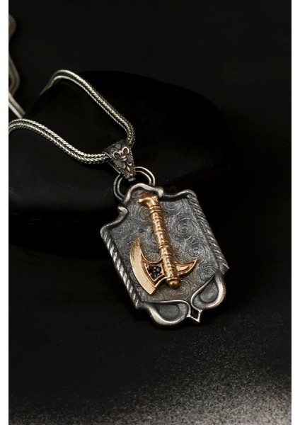 Özel Tasarım Vintage Balta Gümüş Erkek Kolye