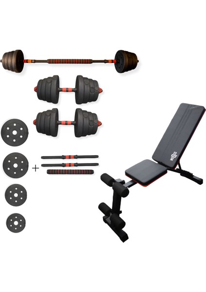 Çok Fonksiyonlu Ağırlık Antrenman Seti – Bench Sehpası+ 28 kg Dambıl/Bar Seti