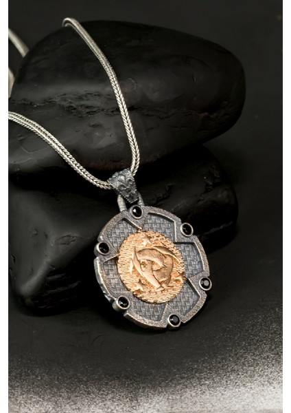 Özel Tasarım Vintage Zirkon Taşlı Teşkilat-I Mahsusa Gümüş Erkek Kolye