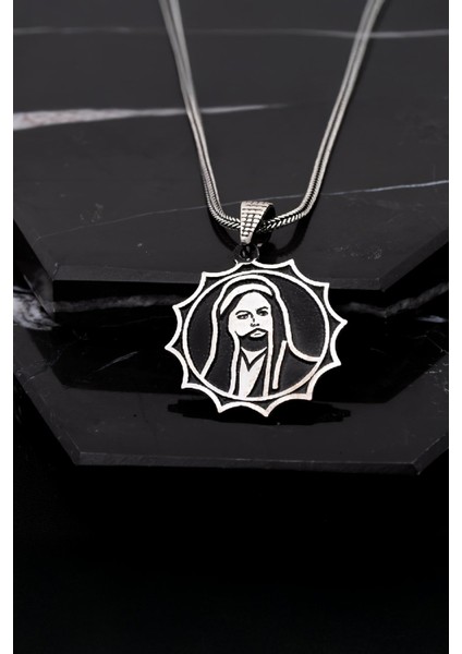 Gümüş Hz. Ali Portreli Erkek Kolye