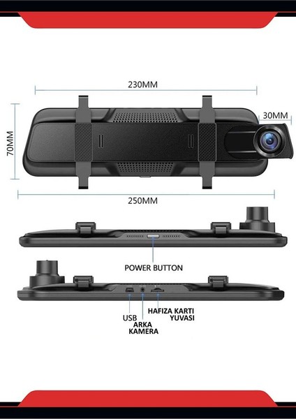 10 Inç Dikiz Aynası Araç Kamerası Full Hd 1080P Tam Ekran Dokunmatik Geri Görüş Kamerası fiyatları