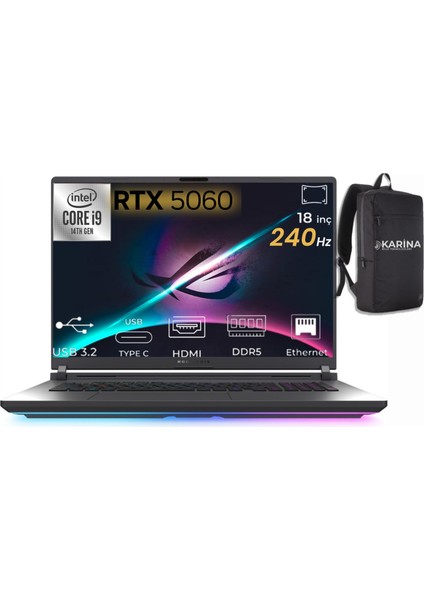 Rog Strix G18 Intel Core I9 14900HX 40GB 4tb RTX5060 Freedos 18" Taşınabilir Bilgisayar G815JMR-S9035