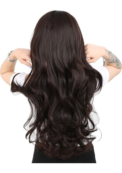 Yoğun Dalgalı Fiber Sentetik Uzun Perçemsiz Peruk-Koyu Kahve fırsatları