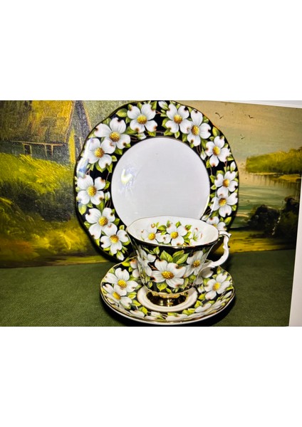 Royal Albert Dogwood Çay Kahve Fincanı Fincan Tabağı ve Pasta Tabağı
