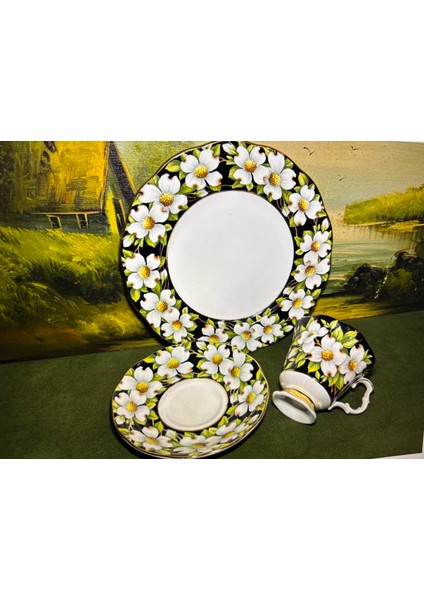 Royal Albert Dogwood Çay Kahve Fincanı Fincan Tabağı ve Pasta Tabağı fırsatları