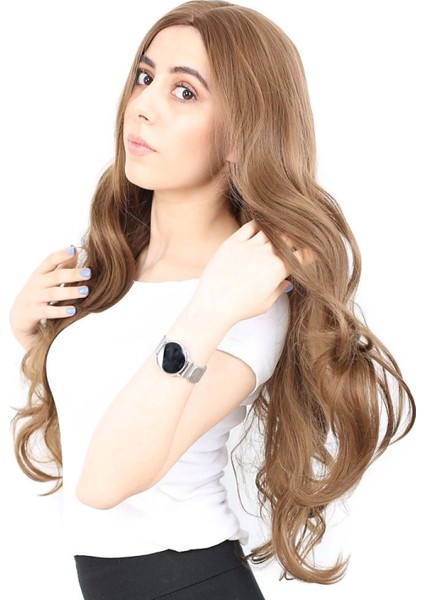 Yoğun Dalgalı Fiber Sentetik Uzun Perçemsiz Peruk - Kumral modelleri