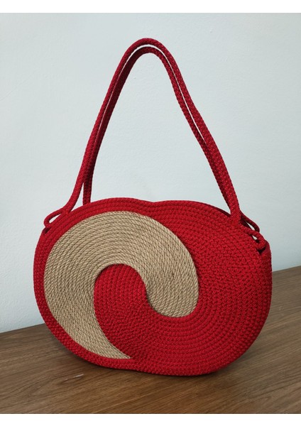 Beach Kırmızı Kadın Omuz Çantası, Hediyelik El Yapımı Tasarım, Plaj Totebag, Günlük Çanta