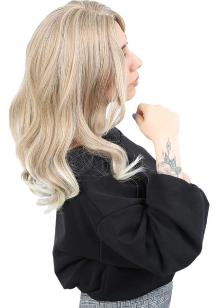 Kahkülsüz Fiber Sentetik Orta Boy Dalgalı Peruk - Karamel -Platin Röfleli fiyatları