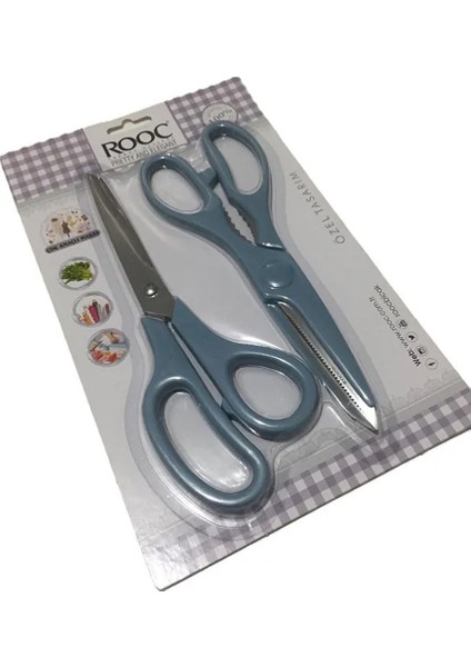 Premium Serisi Ergonomik Saplı Çelik Gıdaya Temasa Uygun 2'li Mutfak Makası, Mavi fiyatları