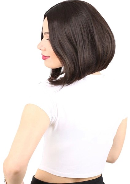 Fiber Sentetik Peruk Perçemsiz Kısa Düz - Kahverengi modelleri