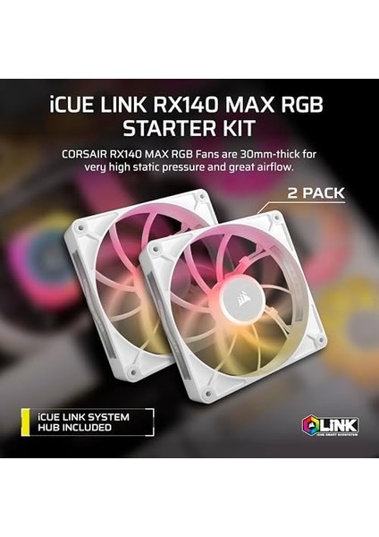 Icue Link RX140 Max Rgb 140 mm Pwm Kalın Fanlar Icue Link Sistem Hub ile - Yüksek Statik Basınç - Manyetik Kubbe Rulman - Ikili Paket - Beyaz fiyatları