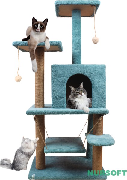 Y01 Salıncaklı Yuvalı Lüx Kedi Tırmalama Oyun Evi