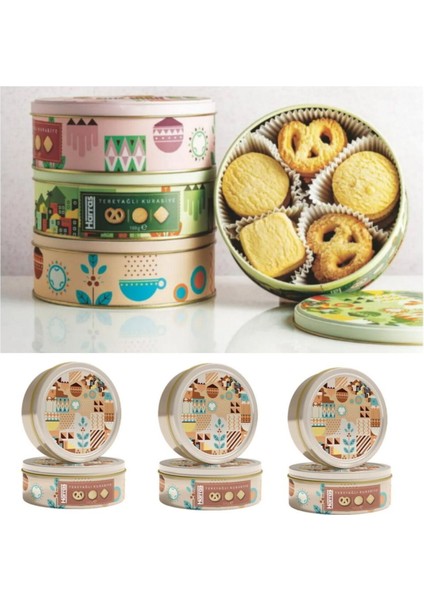 Tereyağlı Kurabiye Teneke Kutu 180 gr (3 Kutu 540gr)