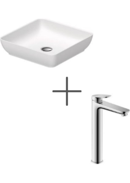 Sivida Çanak Lavabo 40 cm Mat Beyaz ve Wave Lavabo Bataryası, Xl