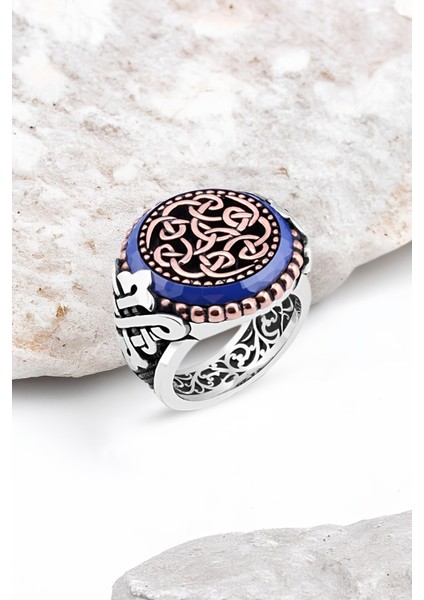 Çember Taşlı Motifli Gümüş Erkek Yüzük