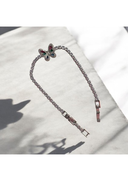 Renkli Kelebek Figürlü Su Yolu Taşlı Klipsli Çelik Bileklik