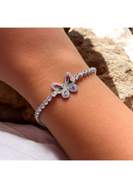 Renkli Kelebek Figürlü Su Yolu Taşlı Klipsli Çelik Bileklik fiyatları