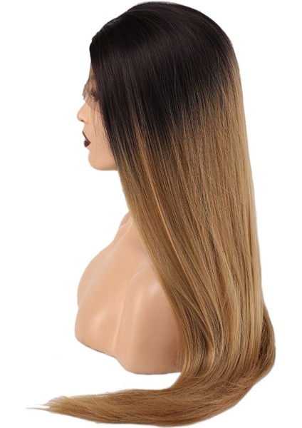 Fiber Sentetik Düz Uzun Tül Peruk - Siyah Karamel Orta Ombreli modelleri