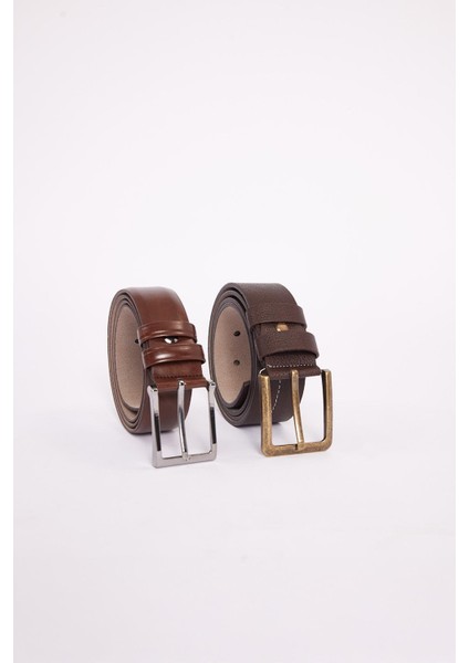 Erkek 2'li Set 3,5 cm Klasik 4 cm Spor kahverengi Kemer