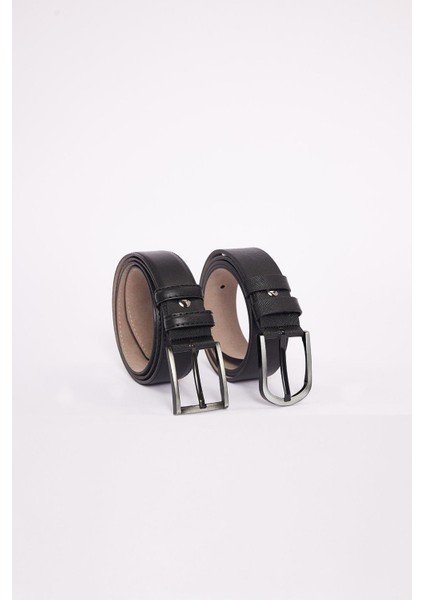 Erkek 2'li Set 3,5 cm Klasik Siyah Kemer