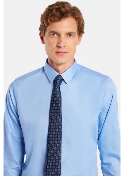 Erkek Slim Fit Non-Iron Pamuklu Doğa Dostu Ekoteks Belgeli Ütü Gerektirmez açık Mavi Gömlek fiyatları