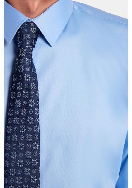 Erkek Slim Fit Non-Iron Pamuklu Doğa Dostu Ekoteks Belgeli Ütü Gerektirmez açık Mavi Gömlek modelleri