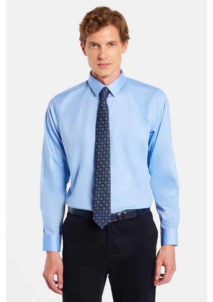 Erkek Slim Fit Non-Iron Pamuklu Doğa Dostu Ekoteks Belgeli Ütü Gerektirmez açık Mavi Gömlek fırsatları