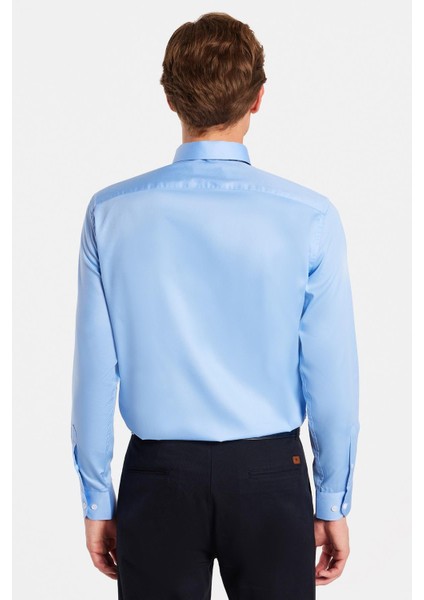 Erkek Slim Fit Non-Iron Pamuklu Doğa Dostu Ekoteks Belgeli Ütü Gerektirmez açık Mavi Gömlek indirimleri