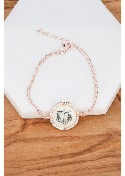 Adalet Terazisi Rose Renk Gümüş Sedef Bayan Bileklik