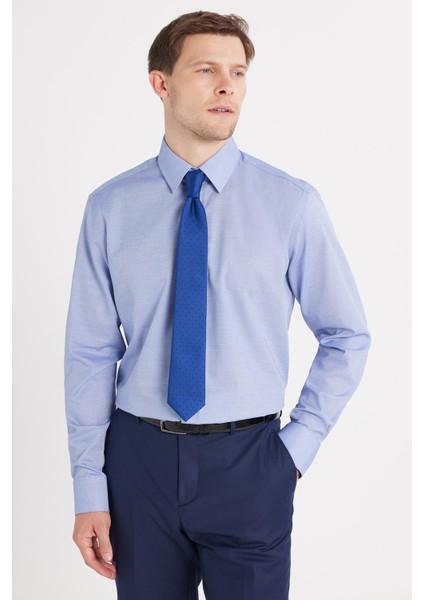 Regular Fit Saks Mavi Non-Iron %100 Pamuk Doğa Dostu Ekoteks Belgeli Ütü Gerektirmez Gömlek