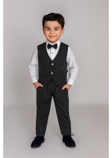 Erkek Bebek&çocuk Pamuklu Yelekli Çizgili Takım Elbise Özel Gün Doğum Günü Party