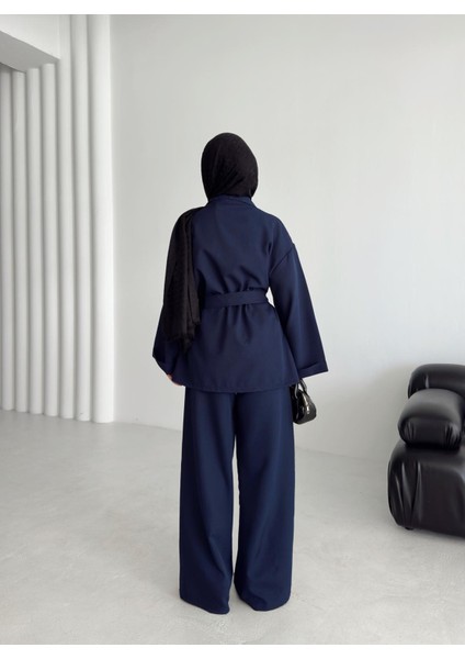 Kadın Oversize Dokuma Kumaş Kuşaklı Tunik-Pantolon Alt Üst Takım,ikili Takım indirimleri