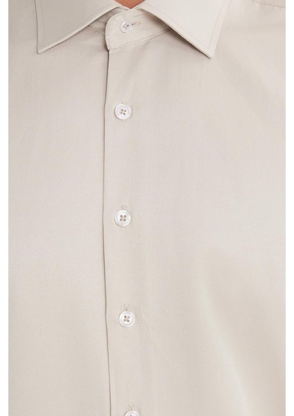 Erkek Regular Fit Klasik Kesim Pamuklu Düz Bej Gömlek modelleri