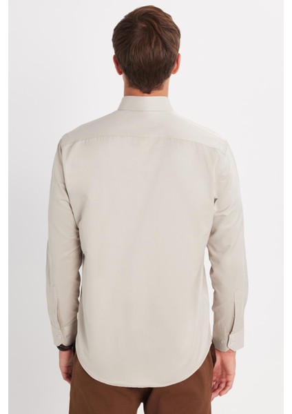 Erkek Regular Fit Klasik Kesim Pamuklu Düz Bej Gömlek indirimleri