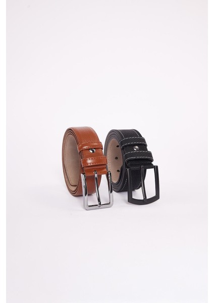 Erkek 2'li Set 3,5 cm Kahverengi Vegan Deri 4 cm Spor siyah Kemer