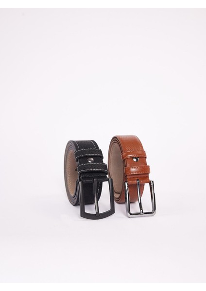 Erkek 2'li Set 3,5 cm Kahverengi Vegan Deri 4 cm Spor siyah Kemer modelleri