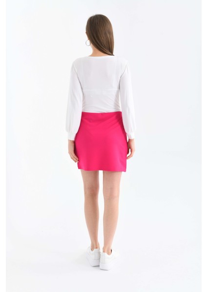 Kadın Pembe Beli Lastikli Yüksek Bel Mini Örme Etek fiyatları