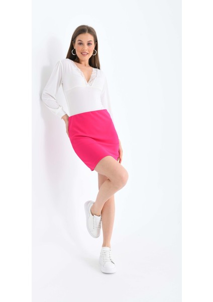 Kadın Pembe Beli Lastikli Yüksek Bel Mini Örme Etek indirimleri