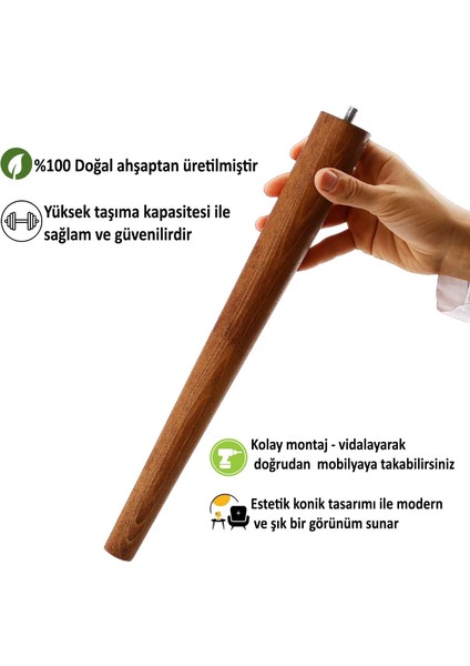 3 Adet Ahşap Ayak 45 cm Koyu Meşe M8 Civatalı Bağlantı Aparatlı Mobilya Tabure Sehpa Masa Destek Ayağı modelleri