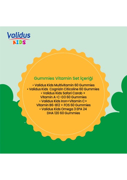 Kids Gummies Set - Multivitamin - Citicoline - Safari - Demir - Omega 3 fiyatları