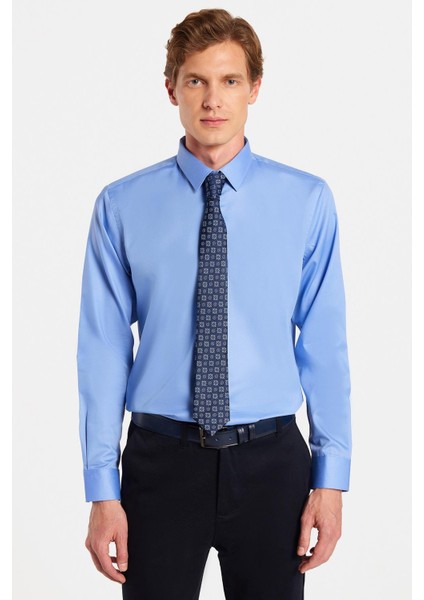 Erkek Slim Fit Non-Iron Pamuklu Doğa Dostu Ekoteks Belgeli Ütü Gerektirmez mavi Gömlek fırsatları