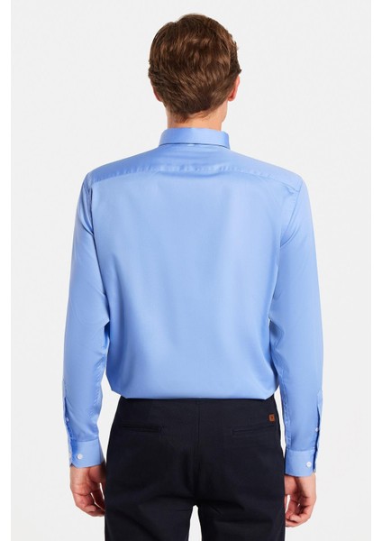 Erkek Slim Fit Non-Iron Pamuklu Doğa Dostu Ekoteks Belgeli Ütü Gerektirmez mavi Gömlek indirimleri