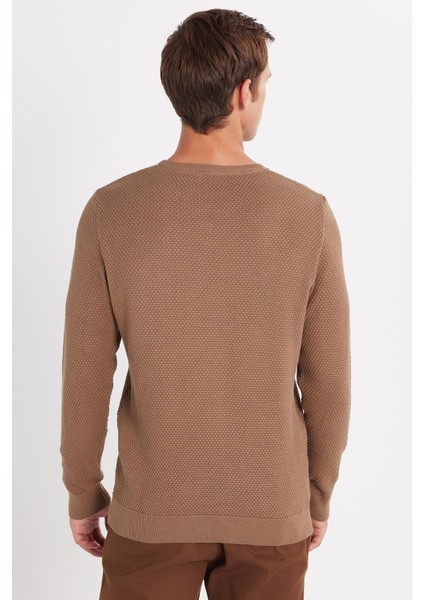 Erkek Standart Fit Normal Kesim Bisiklet Yaka Petek Desenli Koyu Vizon Triko Kazak indirimleri