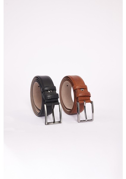 Erkek 2'li Set 3,5 cm Klasik Siyah 3,5 cm Klasik Kahverengi Kemer