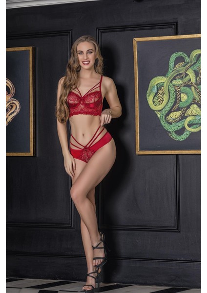 - Transparan Bralet String Takım Bordo (MGP31632)