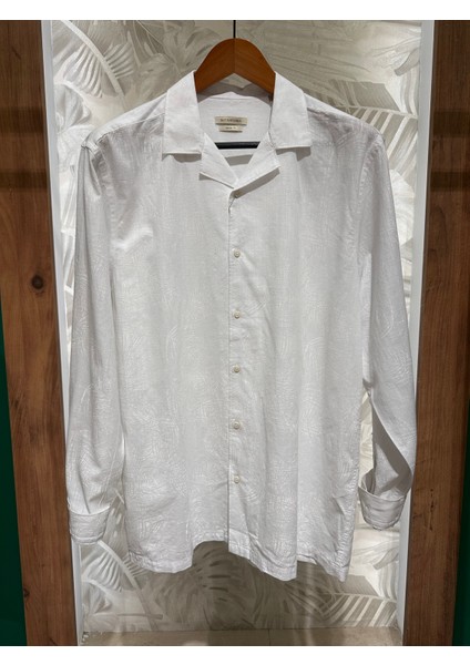 Erkek Uzun Kollu Desenli Beyaz Yazlık Gömlek 6075-65