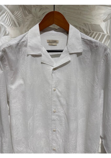Erkek Uzun Kollu Desenli Beyaz Yazlık Gömlek 6075-65 fiyatları