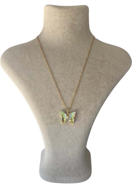 Kristal Taşlı Kelebek Gold Kolye