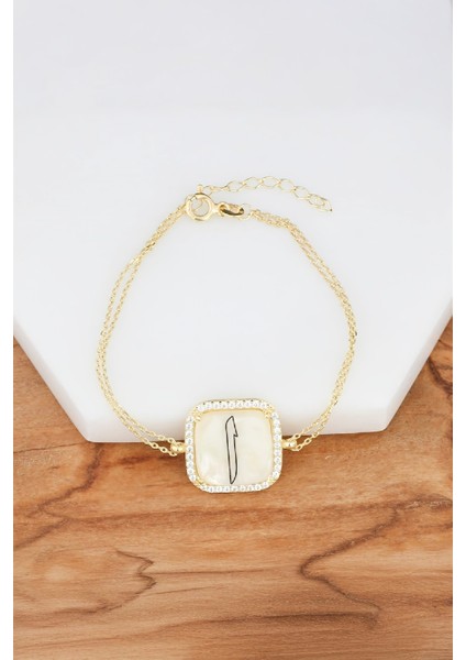 Elif Motifli Altın Kaplama Gümüş Sedef Bayan Bileklik