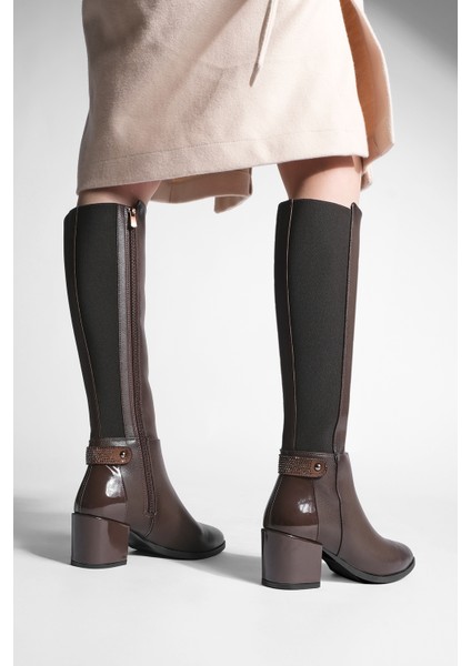 Kadın Fermuarlı Günlük Klasik Topuklu Çizme Aret Kahve fırsatları